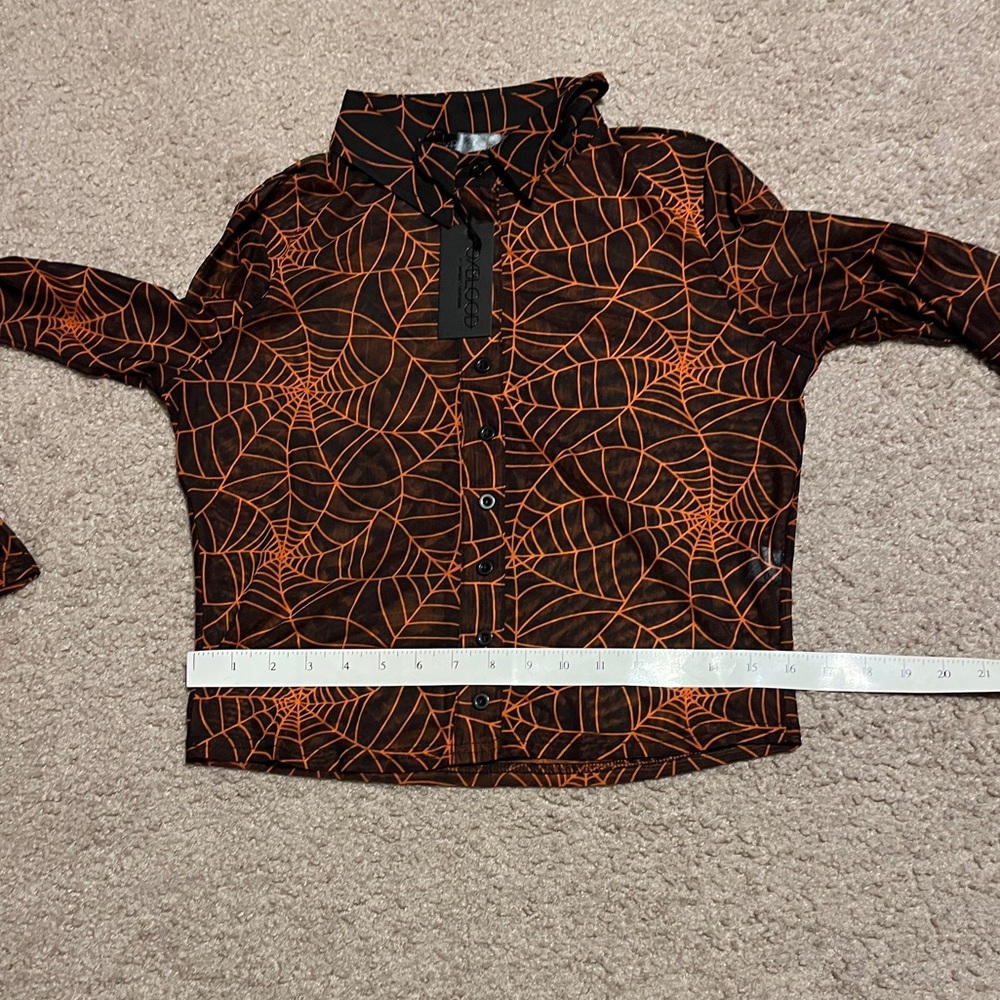 Foxblood Cobweb Mesh Button Up Top black orange - Picture 9 of 9